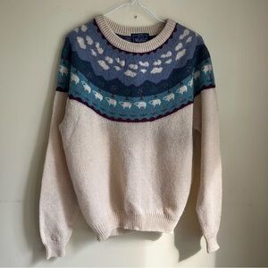 VINTAGE WOOLRICH Fair Isle Sweater Wool Sheep Landscape Cottagecore Size Medium